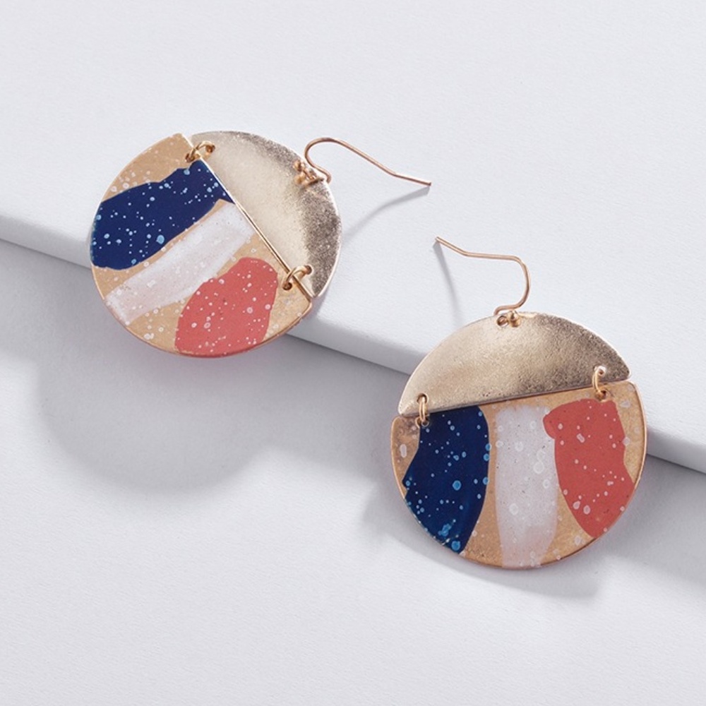 Pale Gold Pained Stripe Large Round Earrings